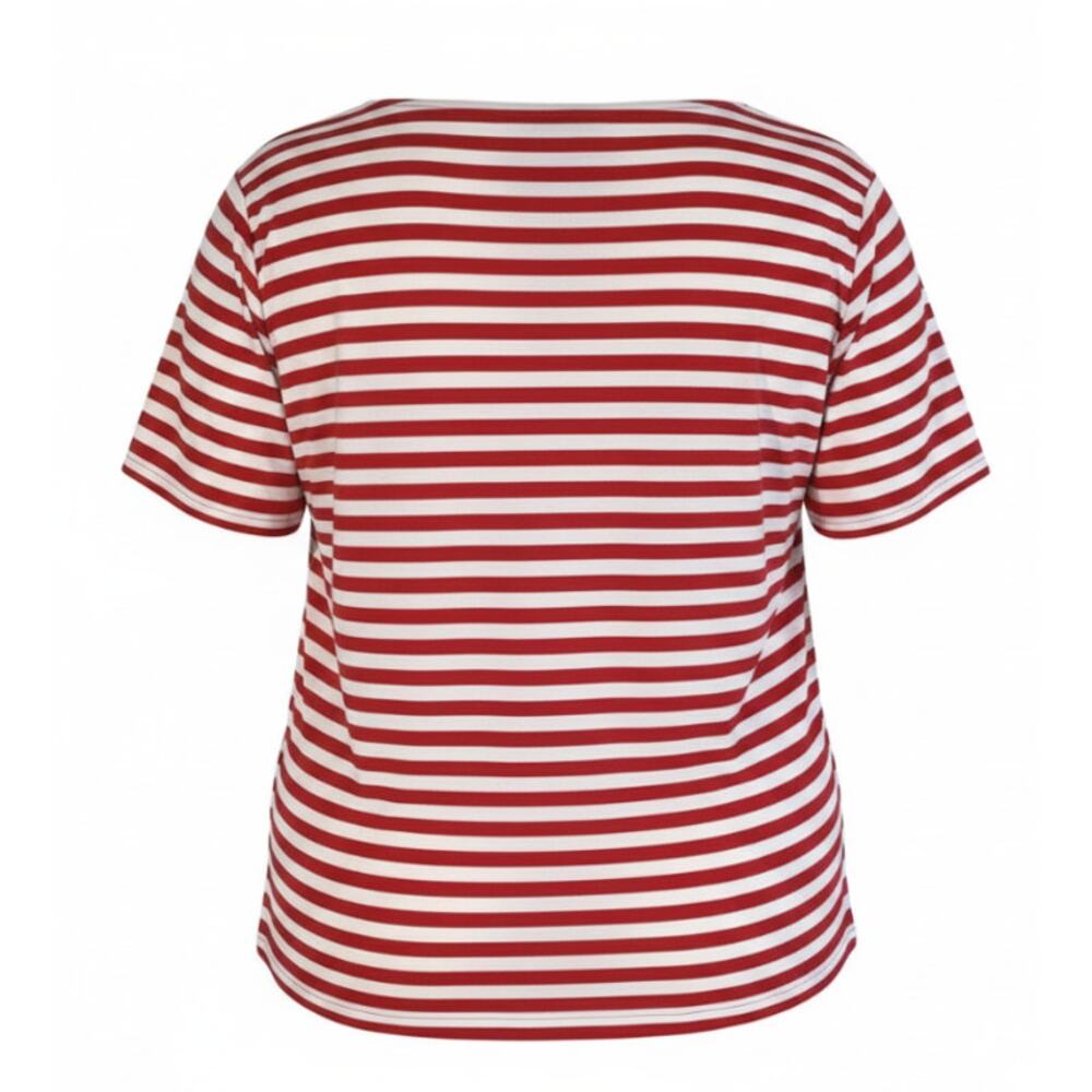 Lauren Ralph Lauren Top Womens 2X T-Shirt Short Cuff Sleeve Red/White Stripe - Picture 2 of 11